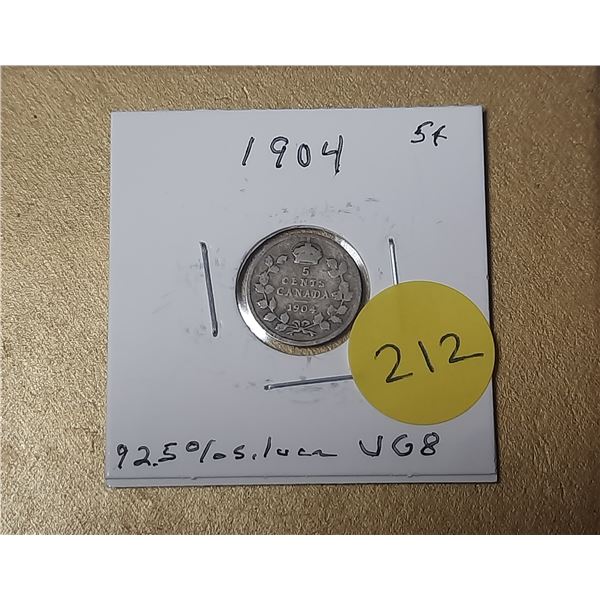 1904 Canada Silver 5 Cents.