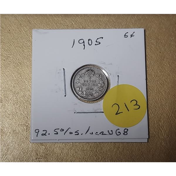 1905 Canada Silver 5 Cents.