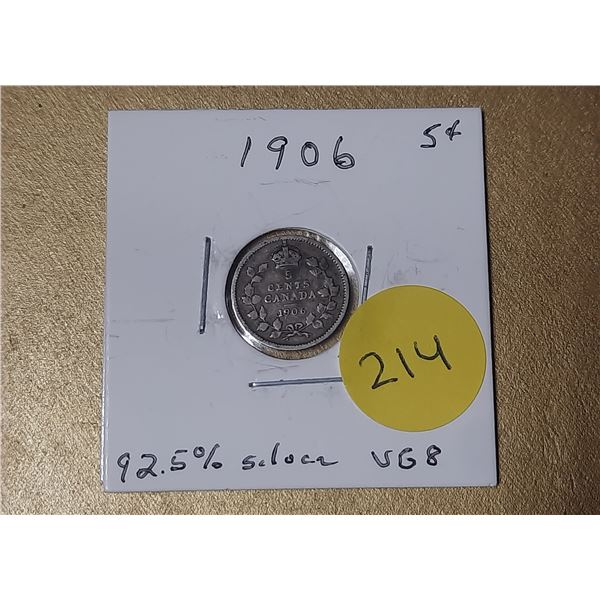 1906 Canada Silver 5 Cents.