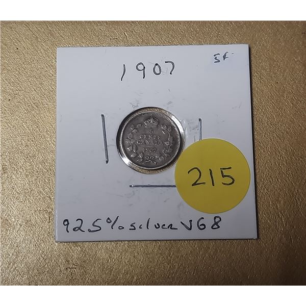 1907 Canada Silver 5 Cents.