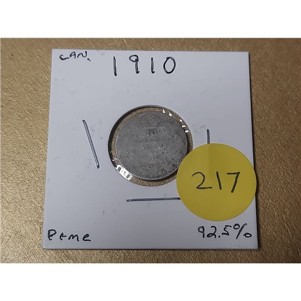 1910 Canada Silver 10 Cents.