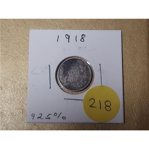 1918 Canada Silver 10 Cents.