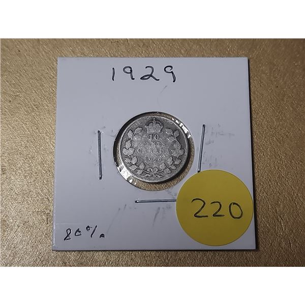 1929 Canada Silver 10 Cents.