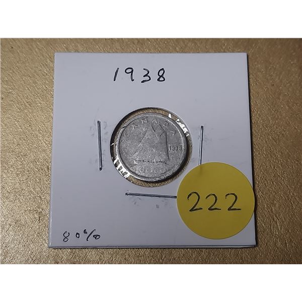 1938 Canada Silver 10 Cents.