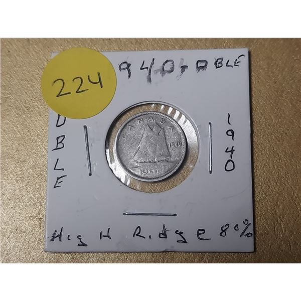 1940 Canada Silver 10 Cents.