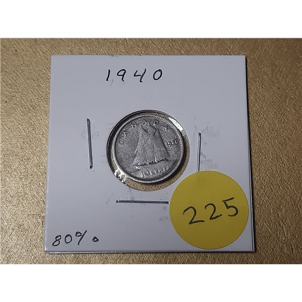 1940 Canada Silver 10 Cents.