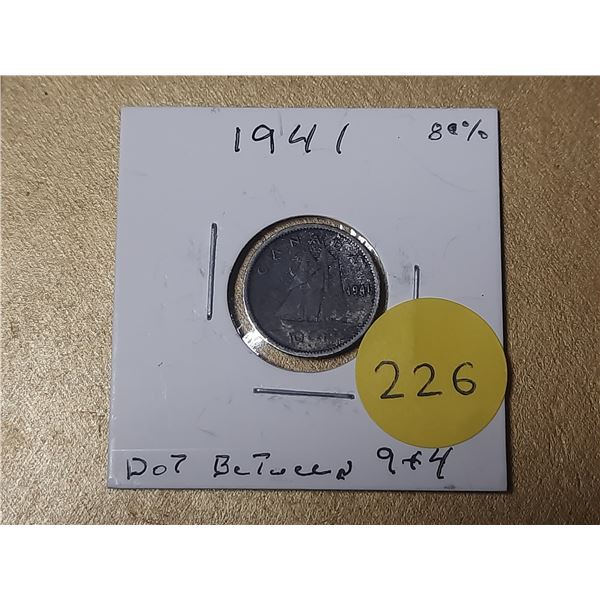 1941 Canada Silver 10 Cents - Dot Between 9 and 4.