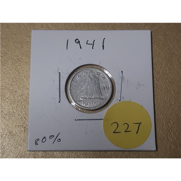 1941 Canada Silver 10 Cents.