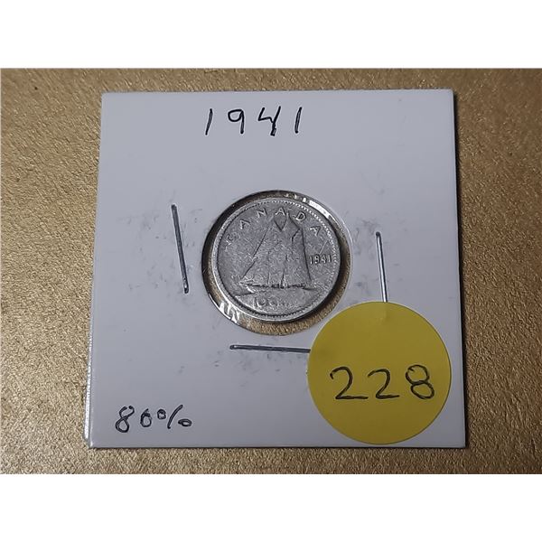 1941 Canada Silver 10 Cents.