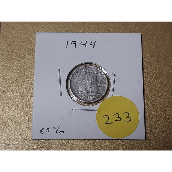 1944 Canada Silver 10 Cents.