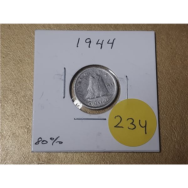 1944 Canada Silver 10 Cents.