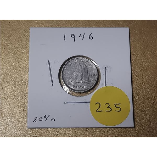 1946 Canada Silver 10 Cents.