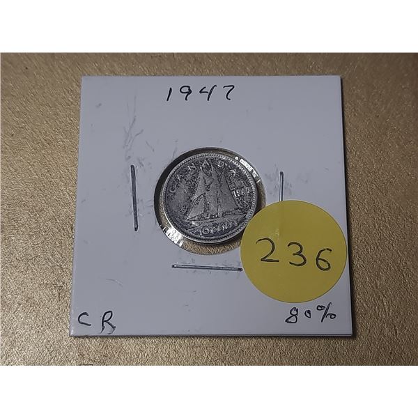1947 Canada Silver 10 Cents.