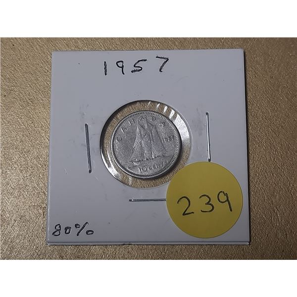 1957 Canada Silver 10 Cents.