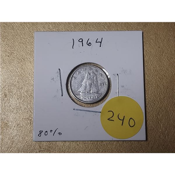 1964 Canada Silver 10 Cents.