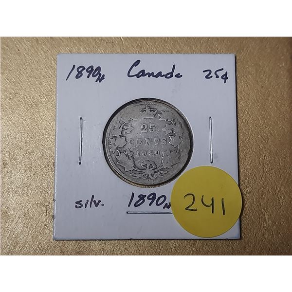 1890 H Canada Silver 25 Cents.