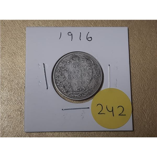 1916 Canada Silver 25 Cents.