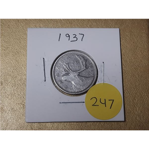 1937 Canada Silver 25 Cents.