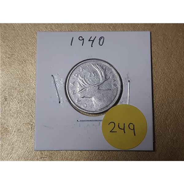 1940 Canada Silver 25 Cents.
