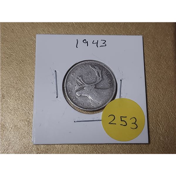 1943 Canada Silver 25 Cents.