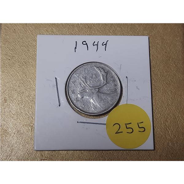 1944 Canada Silver 25 Cents.
