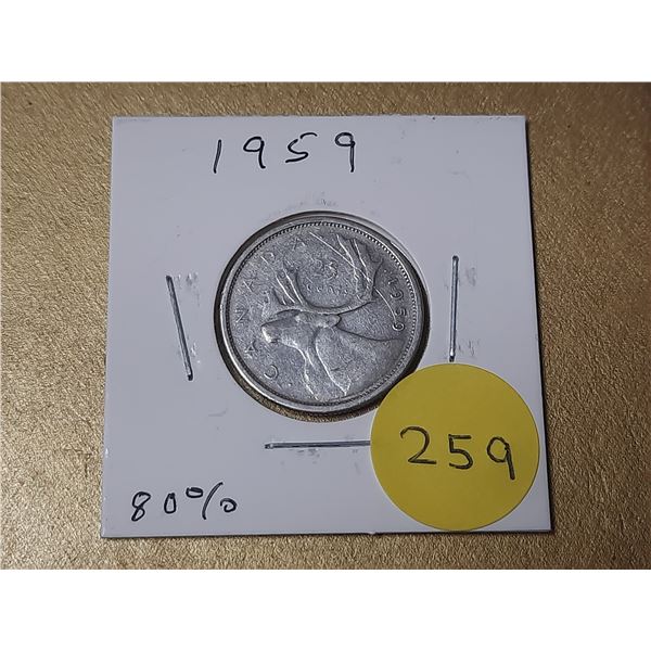 1959 Canada Silver 25 Cents.
