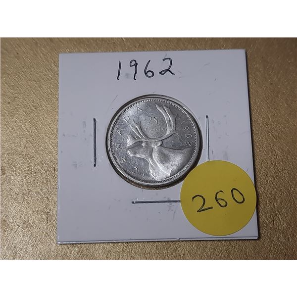 1962 Canada Silver 25 Cents.
