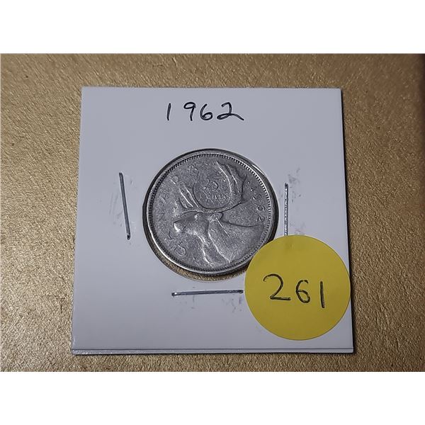 1962 Canada Silver 25 Cents.