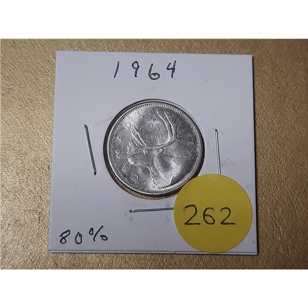 1964 Canada Silver 25 Cents.