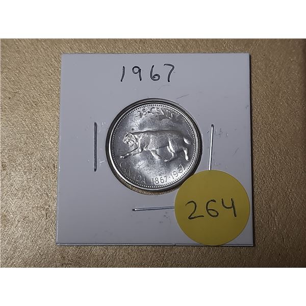 1967 Canada Silver 25 Cents.