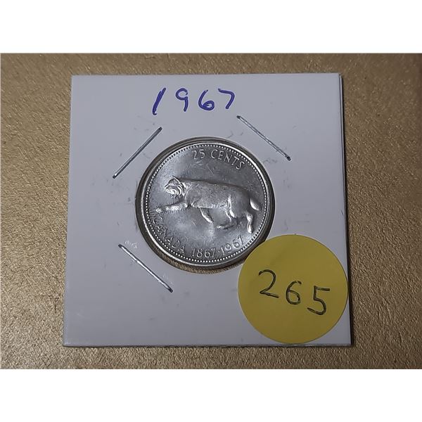 1967 Canada Silver 25 Cents.
