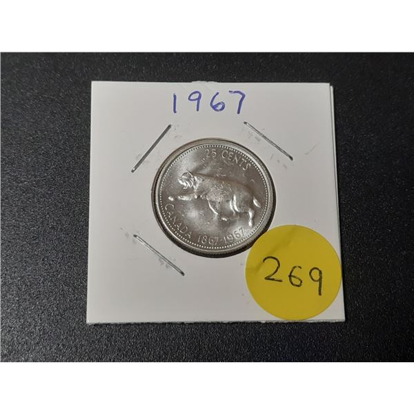 1967 Canada Silver 25 Cents.