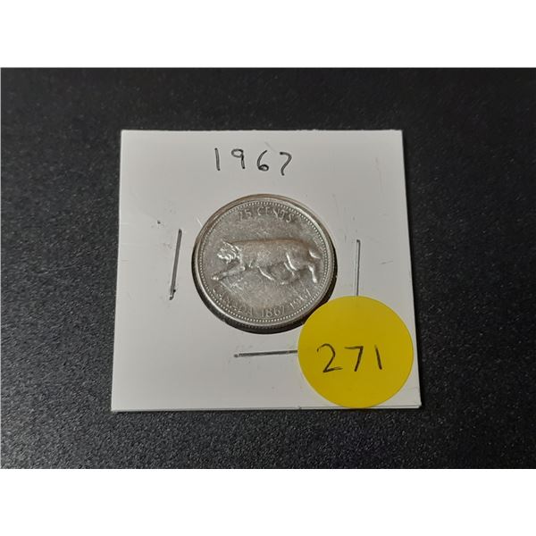 1967 Canada Silver 25 Cents.