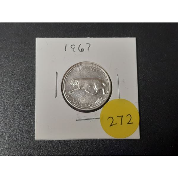 1967 Canada Silver 25 Cents.