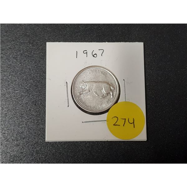 1967 Canada Silver 25 Cents.