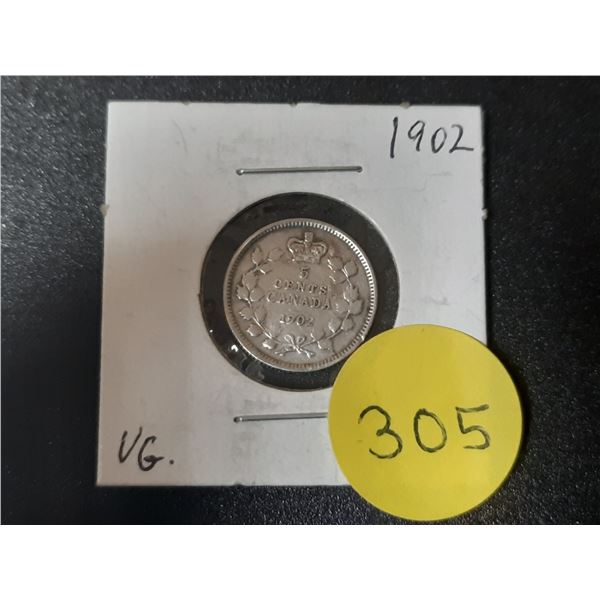 1902 Canada Silver 5 Cents.
