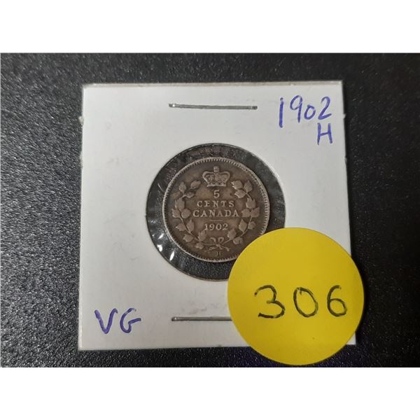 1902 H Canada Silver 5 Cents.