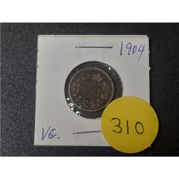 1904 Canada Silver 5 Cents.