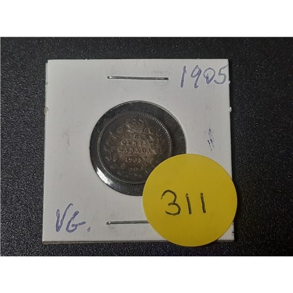 1905 Canada Silver 5 Cents.
