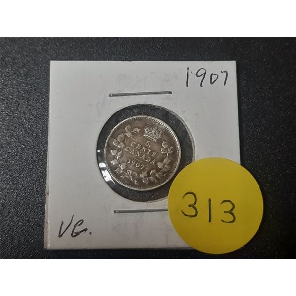 1907 Canada Silver 5 Cents.