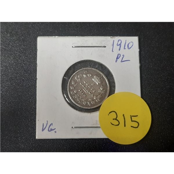 1910 Canada Silver 5 Cents.