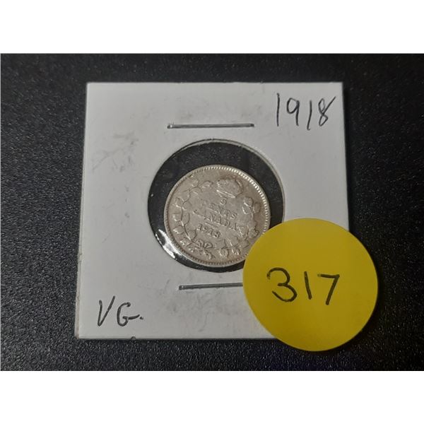 1918 Canada Silver 5 Cents.