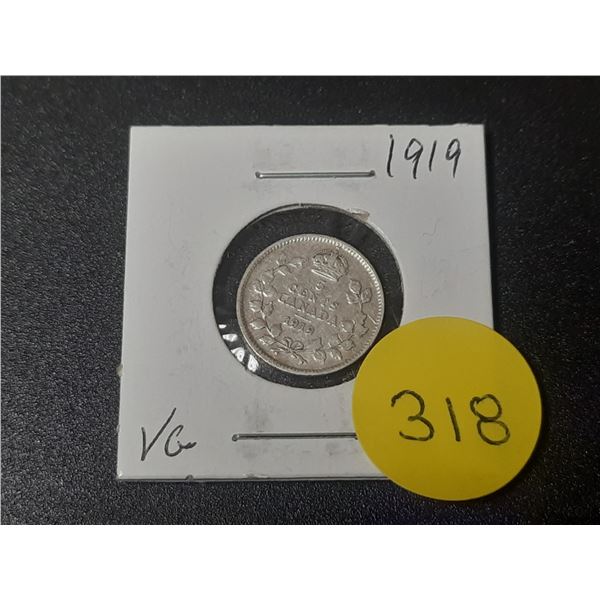 1919 Canada Silver 5 Cents.