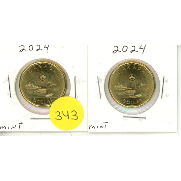 (2) 2024 Canada One Dollar - Mint.