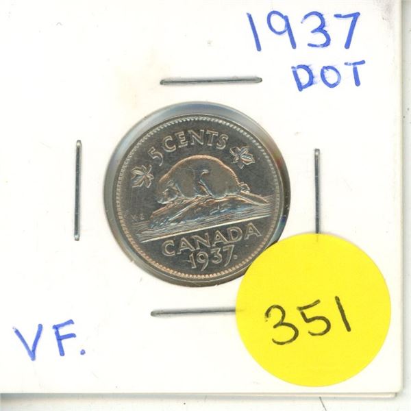 1937 Canada 5 Cents - Dot After 7.