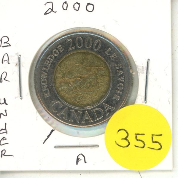 2000 Canadian Toonies , Bar Under A in Canada