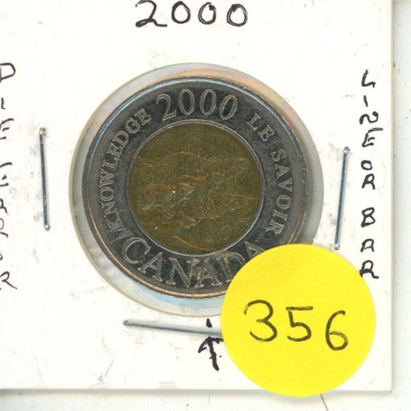 2000 Canadian Toonies, Die Error Line or Bar Under N in Canada.