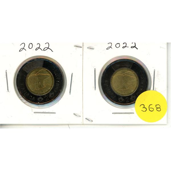 (2) 2022 Canadian Toonie, Black Rim, Fare Well To The Queen