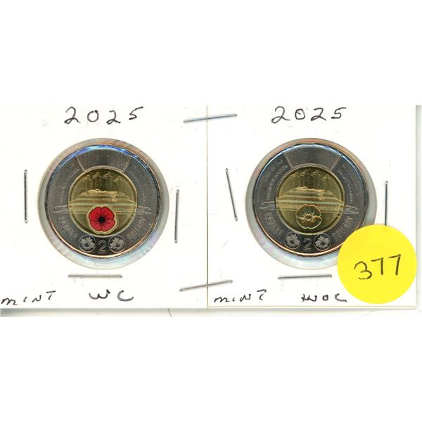 2025 Canadian Toonies,Tomb Of The Unknown Soldier WC & WOC-MINT
