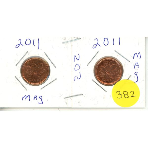 2011 Canadian Small Cent,Magnetic & Non Magnetic